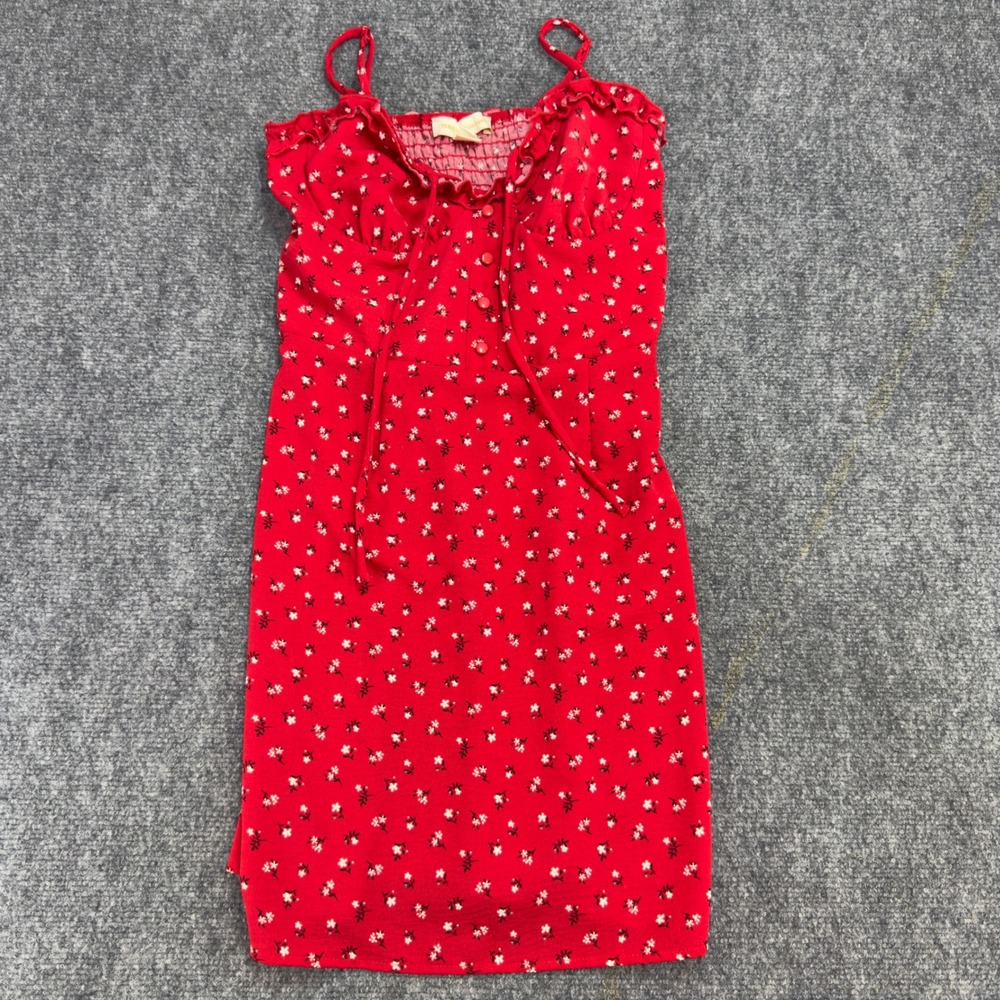 Monteau Los Angeles Floral Ruffle Smocked Mini Dress Red Size Small